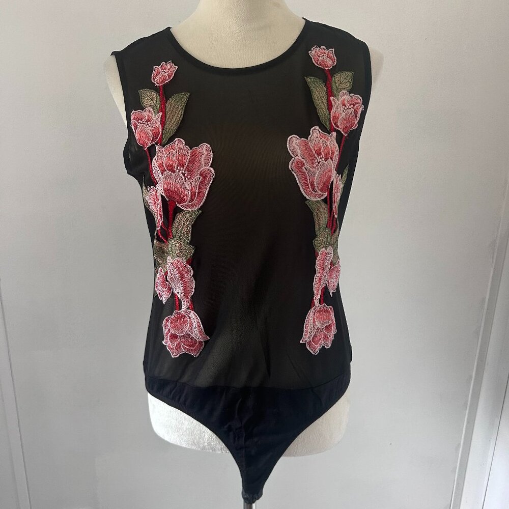 Venus Mesh Floral and Black Bodysuit